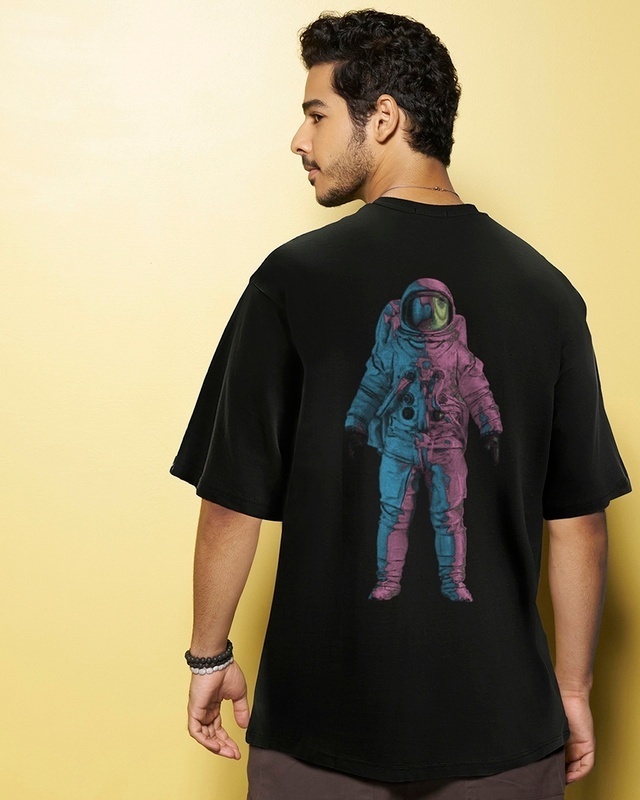 Shop Men's Black Universal Astro Graphic Printed Oversized T-shirt-Front