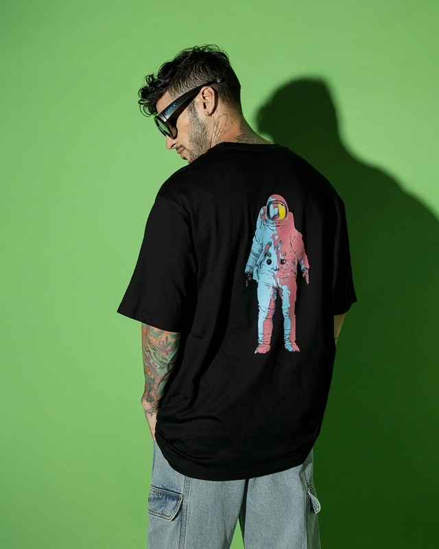 Shop Men's Black Universal Astro Graphic Printed Oversized T-shirt-Front
