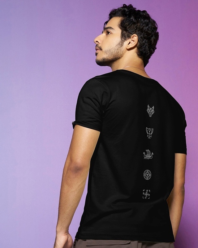 Shop Men's Black Valhalla Typography T-shirt-Front