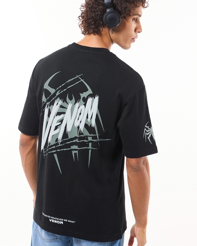 Shop Men's Black Venom Graphic Printed Oversized T-shirt-Front