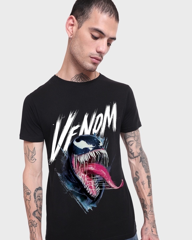 Shop Men's Black Venom Scream Graphic Printed T-shirt-Front