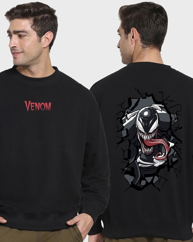 Shop Men's Black Venom Street Graphic Printed Oversized Sweatshirt-Front