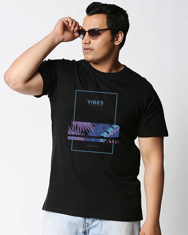 Shop Men's Black Vibes Graphic Print Plus Size T-shirt-Front
