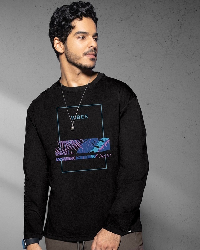 Shop Men's Black Vibes Graphic Printed T-shirt-Front