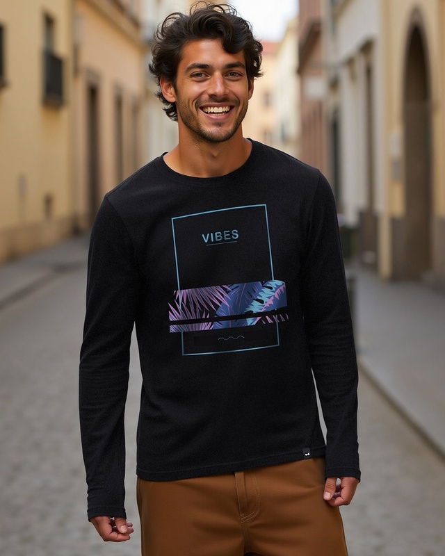 Shop Men's Black Vibes Graphic Printed T-shirt-Front