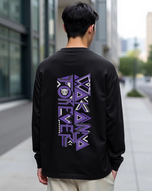 Shop Men's Black Wakanda Forever Graphic Printed Oversized T-shirt-Front