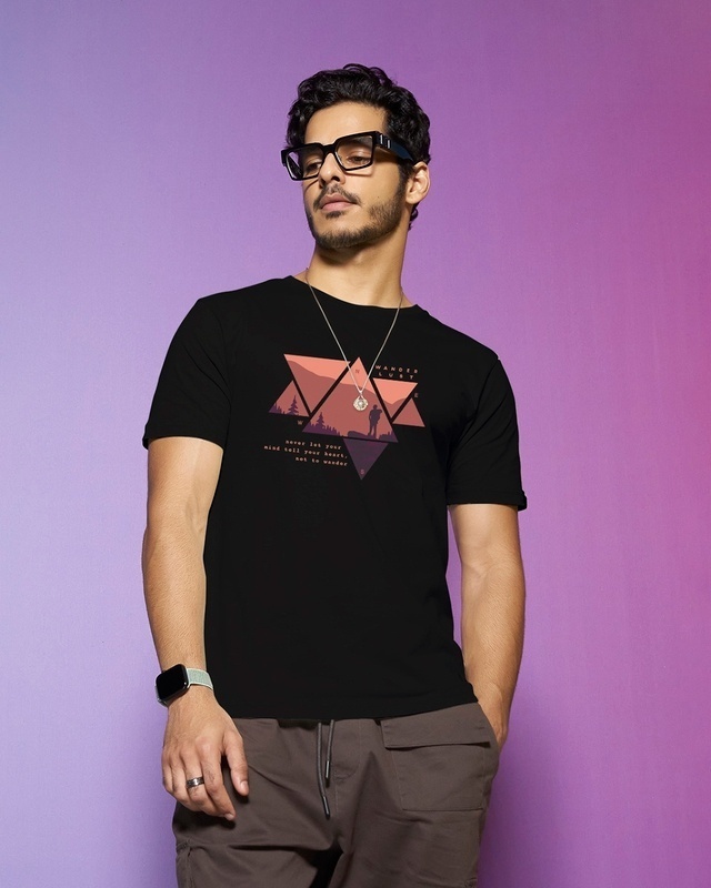 Shop Men's Black Wander Geometry T-shirt-Front