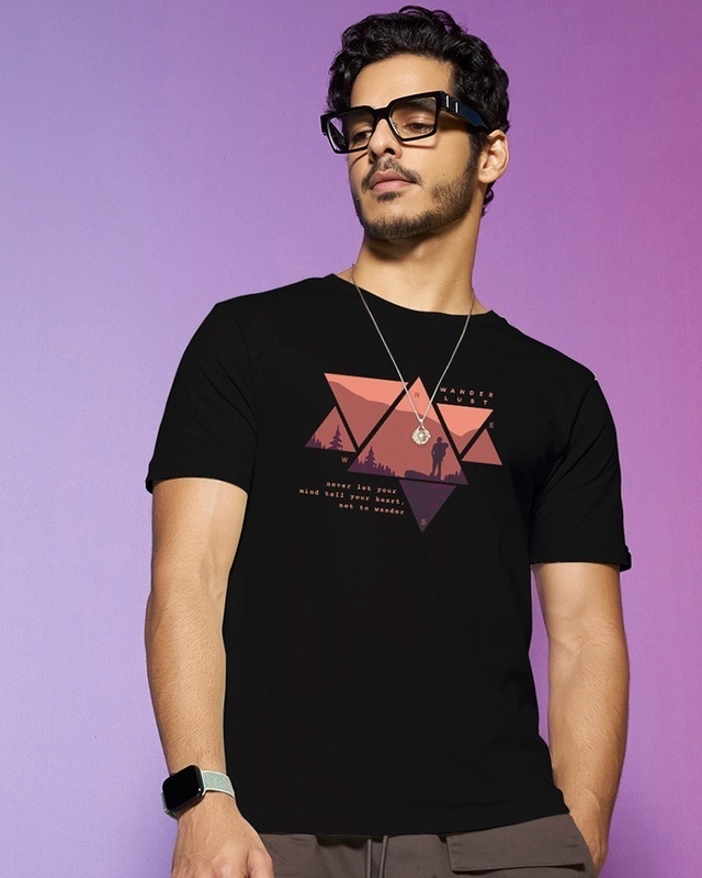 Shop Men's Black Wander Geometry T-shirt-Front