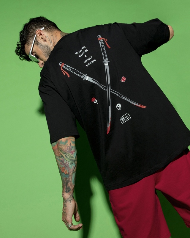 Shop Men's Black Warriors Graphic Printed Oversized T-shirt-Front