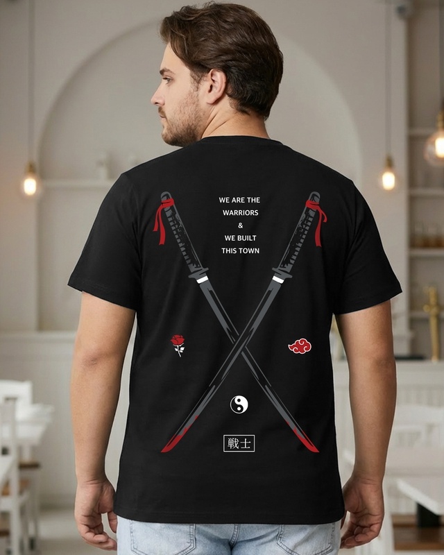Men's Black Warriors Graphic Printed Plus Size T-shirt-Front Bewakoof Shop Men's Black Warriors Graphic Printed Plus Size T-shirt-Front