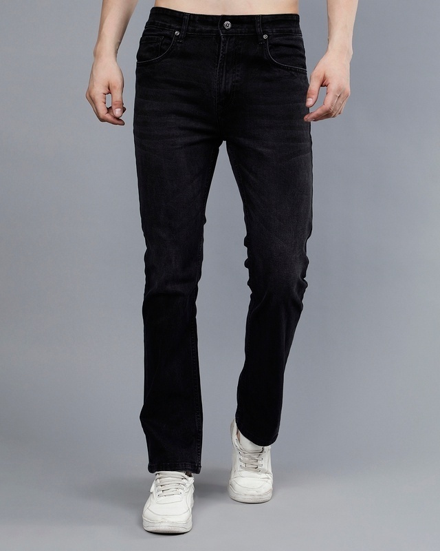 Shop Men's Black Washed Bootcut Jeans-Front