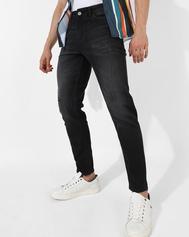 Shop Men's Black Washed Jeans-Front