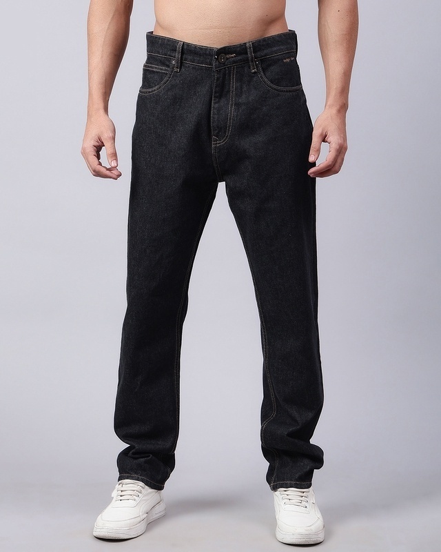 Shop Men's Black Washed Jeans-Front