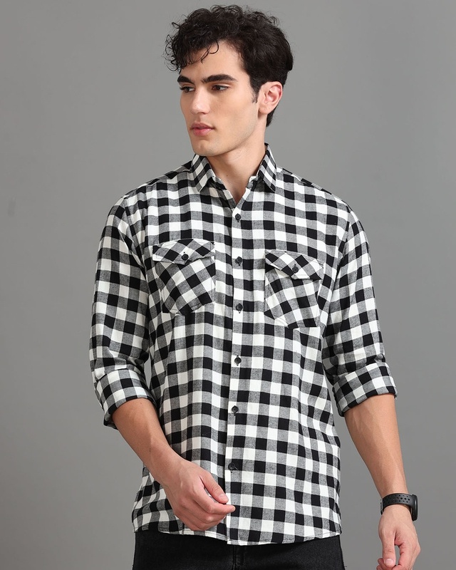 Shop Men's Black & White Checked Shirt-Front
