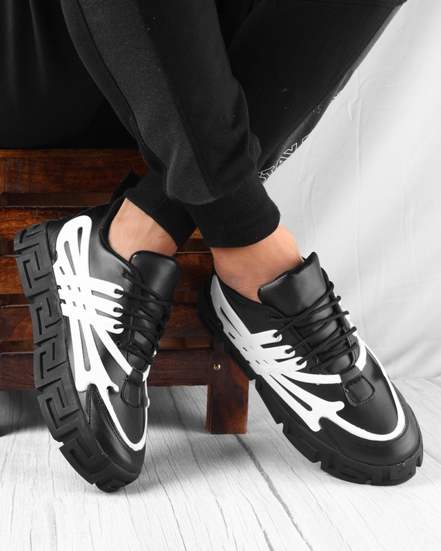 Shop Men's Black & White Color Block Sneakers-Front