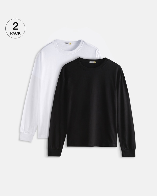Shop Pack of 2 Men's Black & White Oversized T-shirt-Front