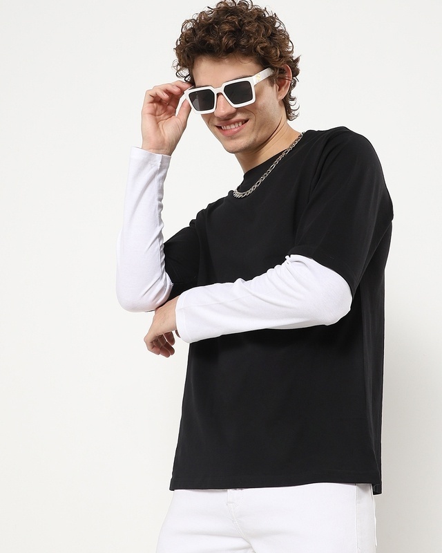 Shop Men's Black & White Oversized T-shirt-Front