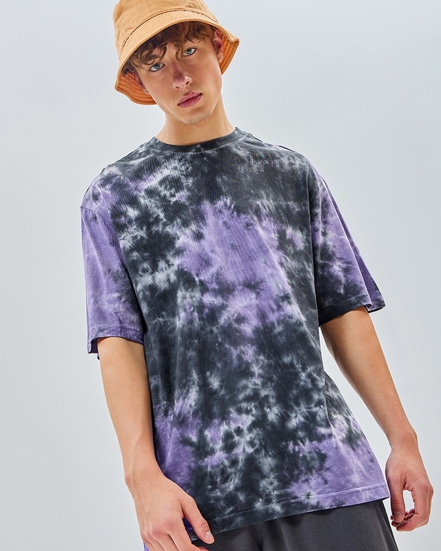 Shop Men's Black & White Tie & Dye Oversized T-shirt-Front