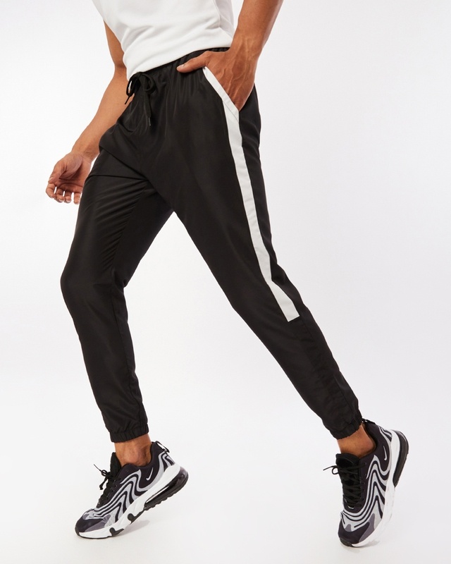 Shop Men's Black & White Training Joggers-Front