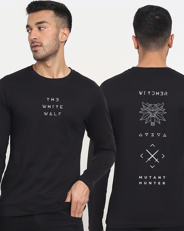 Shop Men's Black White Wolf T-shirt-Front