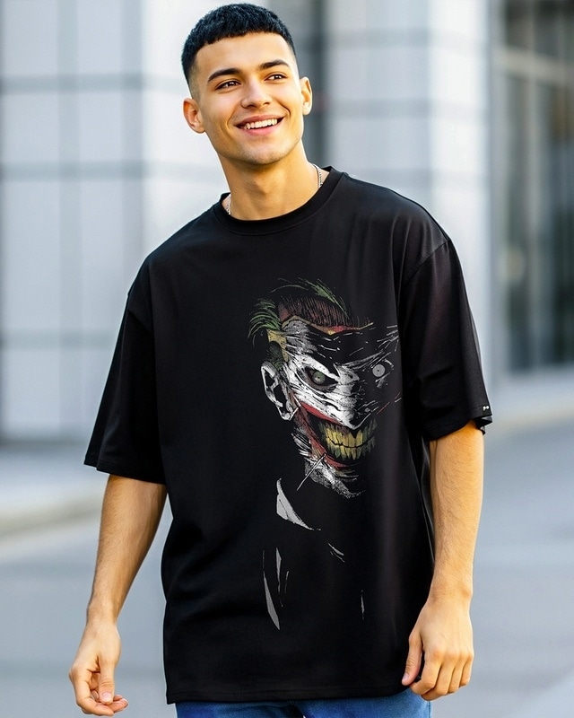 Shop Men's Black Why So Serious Man Graphic Printed Oversized T-shirt-Front