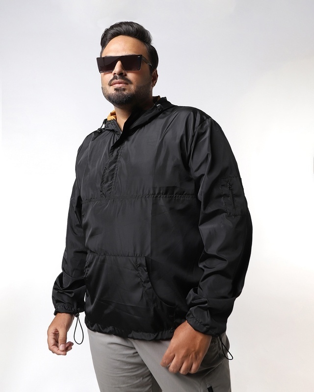 Shop Men's Black Plus Size Windcheater Jacket-Front