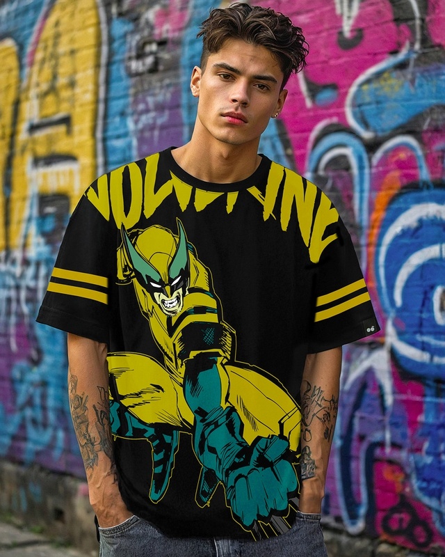 Shop Men's Black Wolverine Graphic Printed Oversized T-shirt-Front