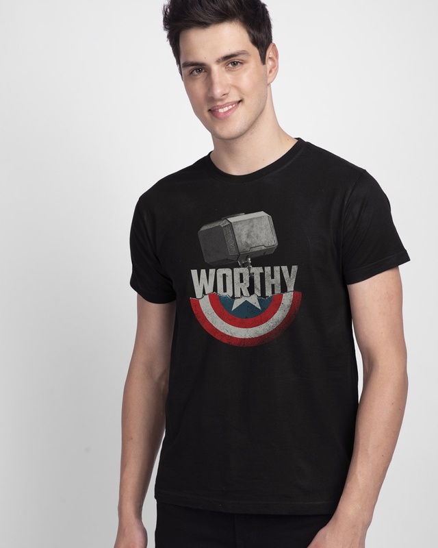 Shop Men's Black Worthy Graphic Printed T-shirt-Front