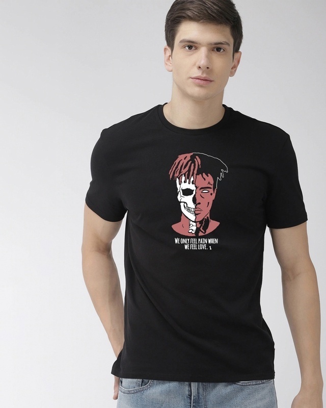 Shop Men's Black XXXtentacion Half Skull Graphic Printed Cotton T-shirt-Front