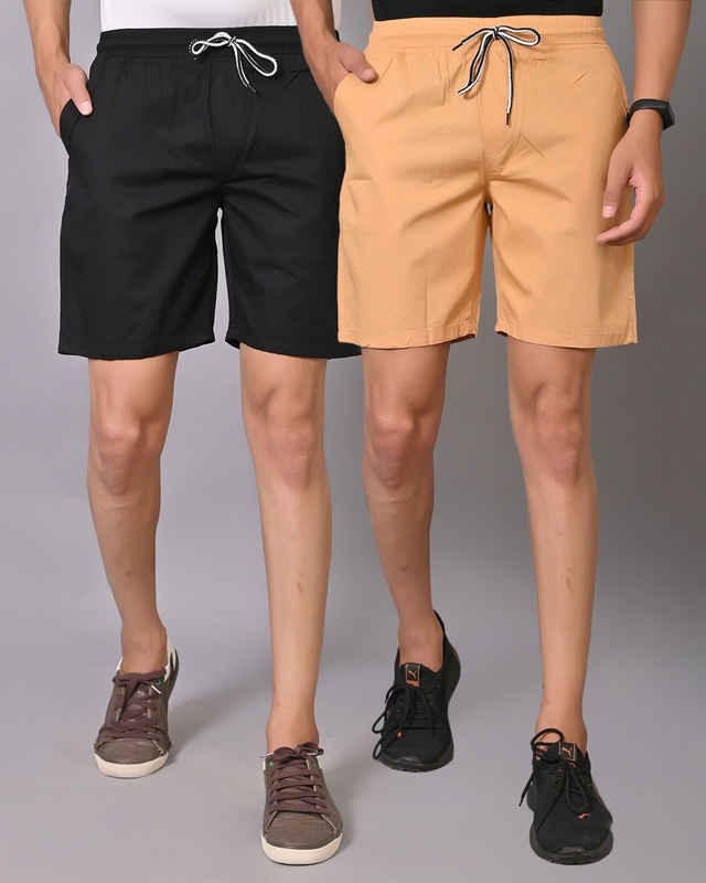 Shop Men's Black & Yellow Shorts (Pack of 2)-Front
