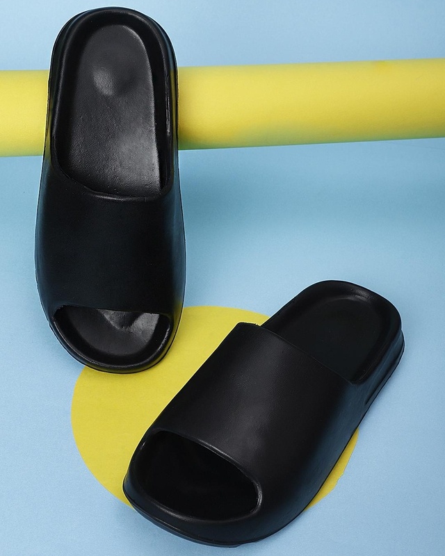 Shop Men's Black Zig Zag Sliders-Front