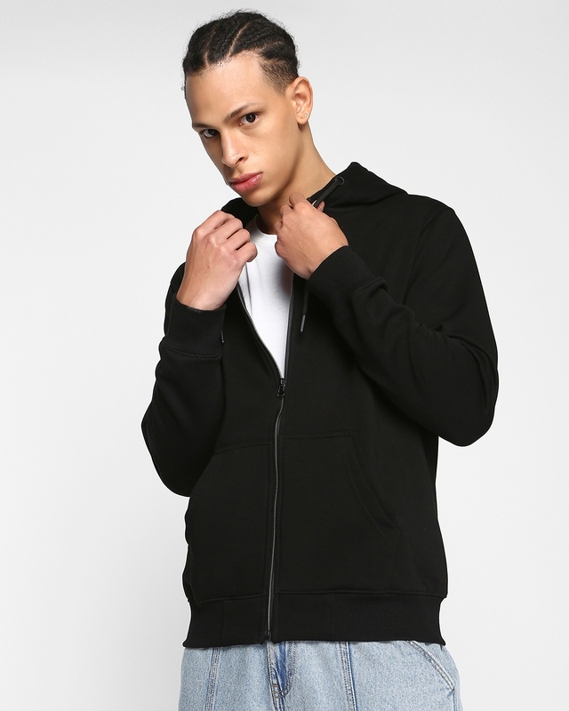 Shop Men's Black Zipper Hoodie-Front