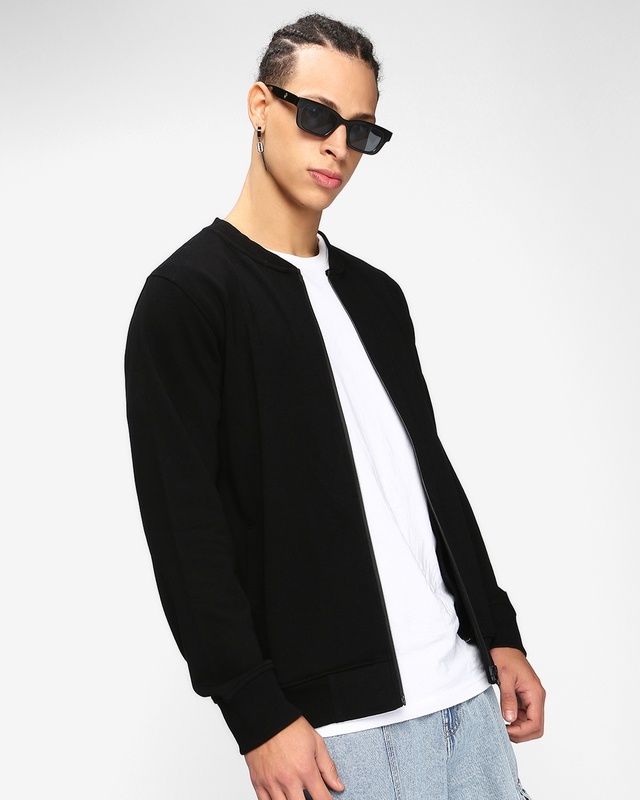 Shop Men's Black Zipper Sweatshirt-Front