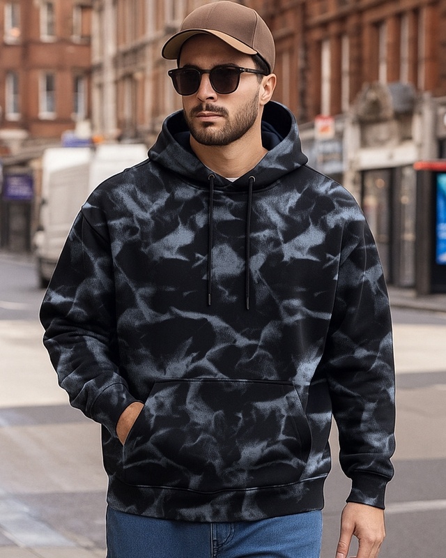 Shop Men's Black Tie & Dye Oversized Hoodies-Front