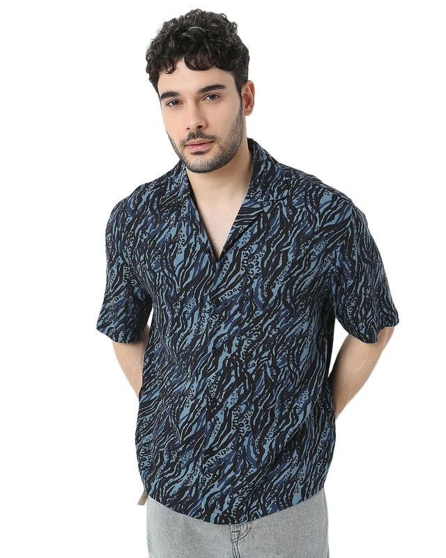 Shop Men's Blue All Over Abstract Printed Relaxed Fit Shirt-Front