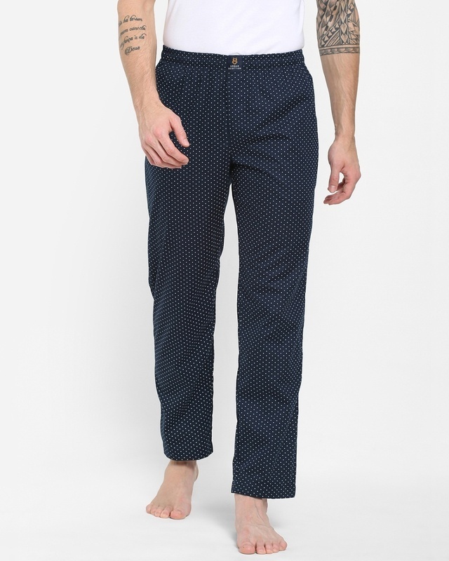 Shop Men's Blue All Over Polka Printed Lounge Pants-Front