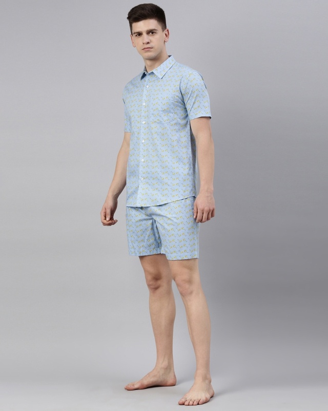 Shop Men's Blue All Over Printed Cotton Shirt & Shorts Set-Front