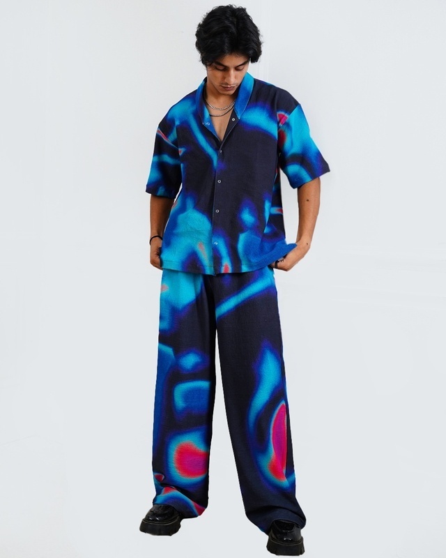 Shop Men's Blue All Over Printed Oversized Co-ordinates-Front