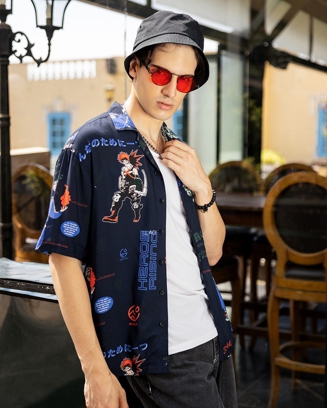 Shop Men's Blue All Over Printed Oversized Shirt-Front