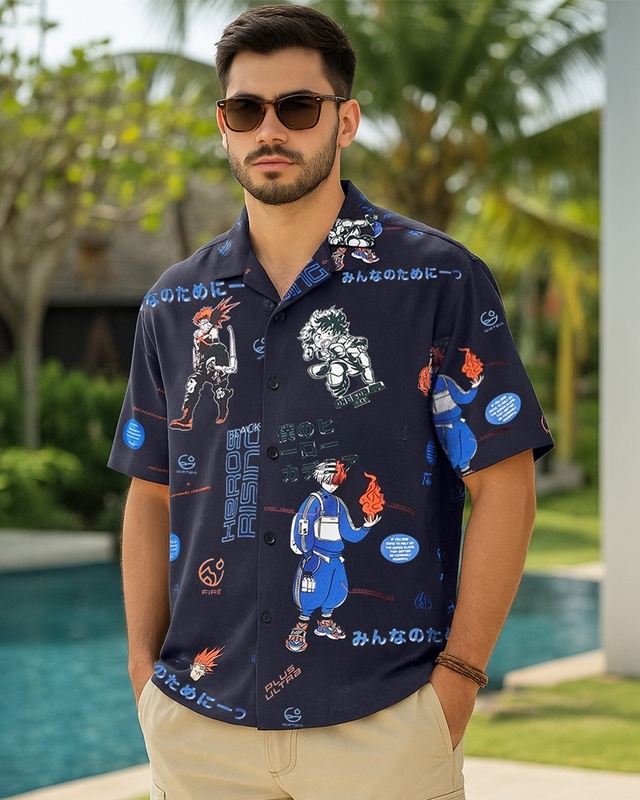 Men's Blue All Over Printed Oversized Shirt