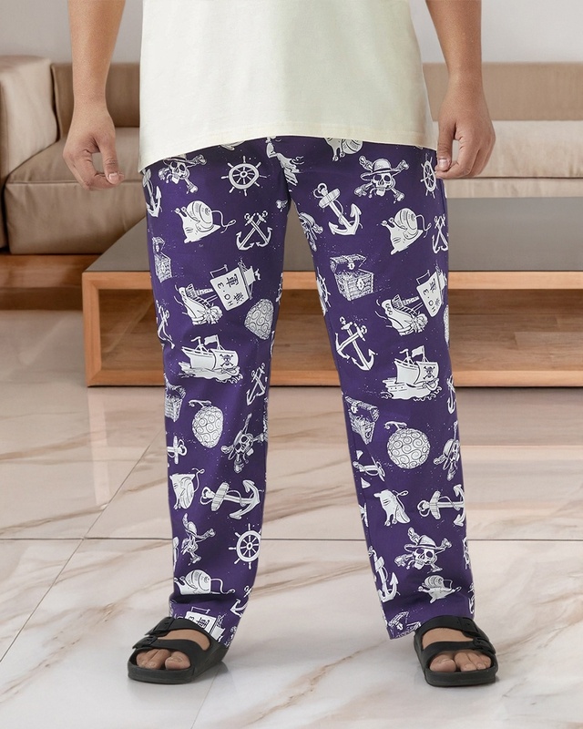 Shop Men's Blue All Over Printed Plus Size Pyjamas-Front