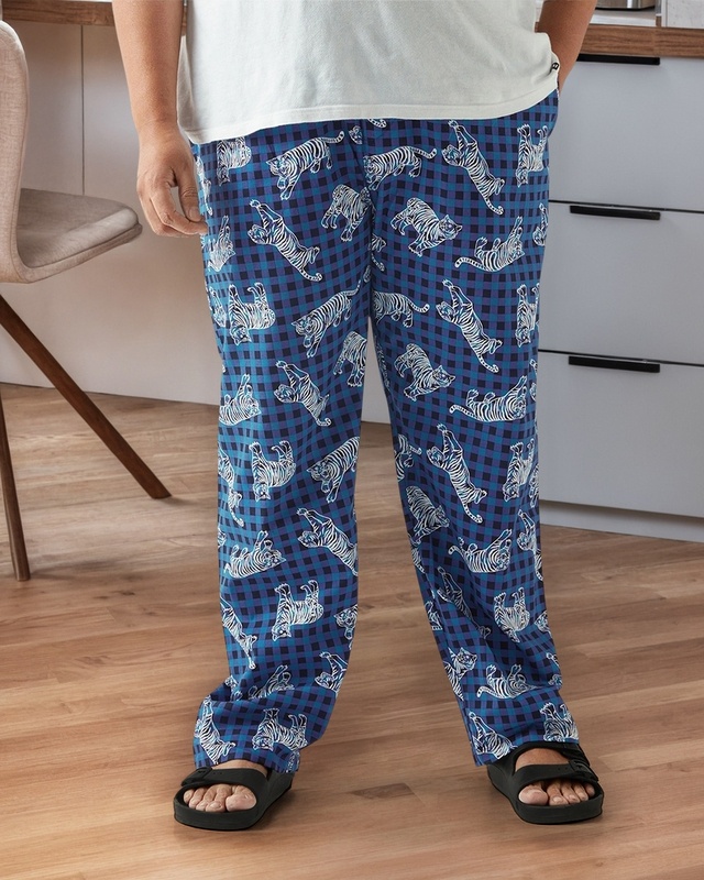Shop Men's Blue All Over Printed Plus Size Pyjamas-Front