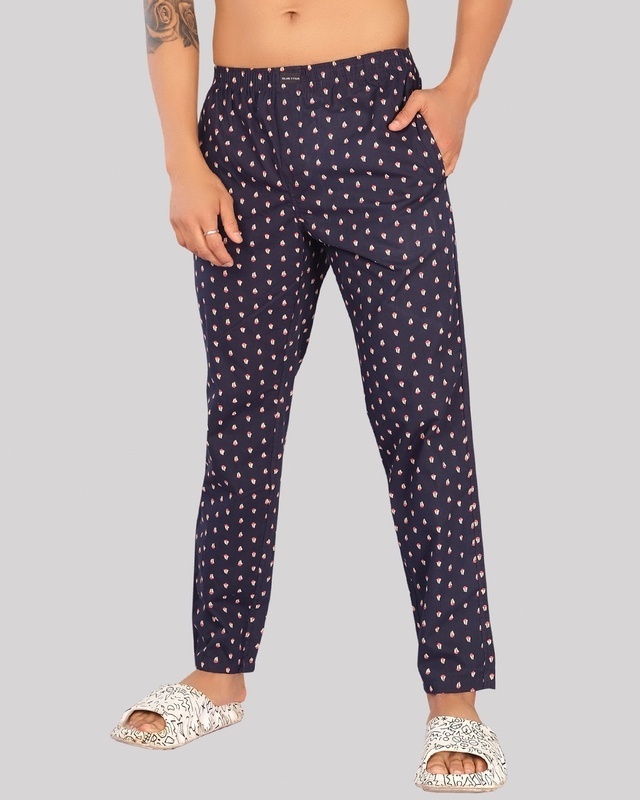 Shop Men's Blue All Over Printed Pyjamas-Front