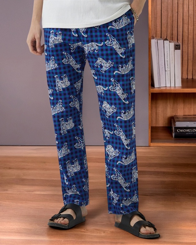 Shop Men's Blue All Over Printed Pyjamas-Front
