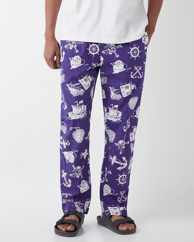 Shop Men's Blue All Over Printed Pyjamas-Front