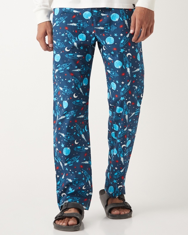 Shop Men's Blue All Over Printed Pyjamas-Front