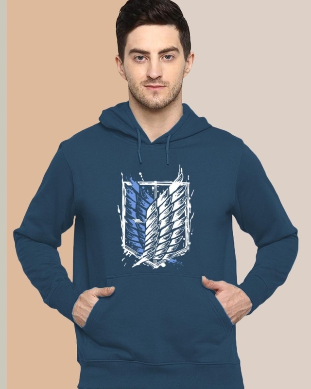 Shop Men's Blue Attack on Titan Graphic Printed Hoodie-Front