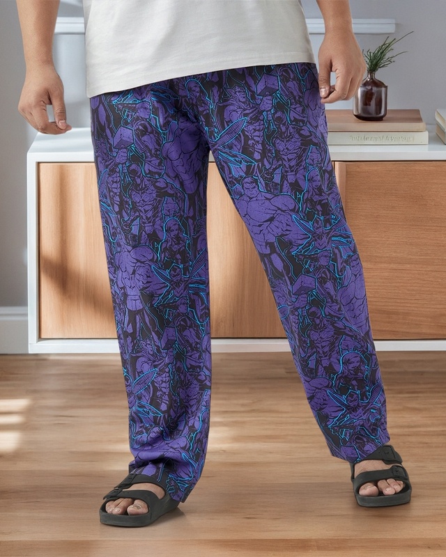 Shop Men's Blue Avengers All Over Printed Plus Size Pyjamas-Front