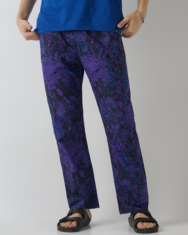 Shop Men's Blue Avengers All Over Printed Pyjamas-Front