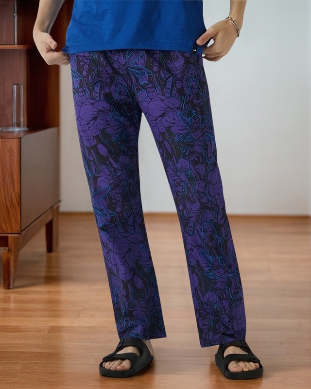 Shop Men's Blue Avengers All Over Printed Pyjamas-Front